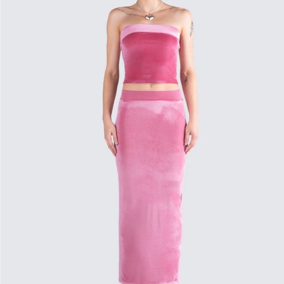 Finesse Pink Velvet Strapless Top and Long Skinny Maxi Skirt Set (Medium) NWOT - Picture 13 of 16
